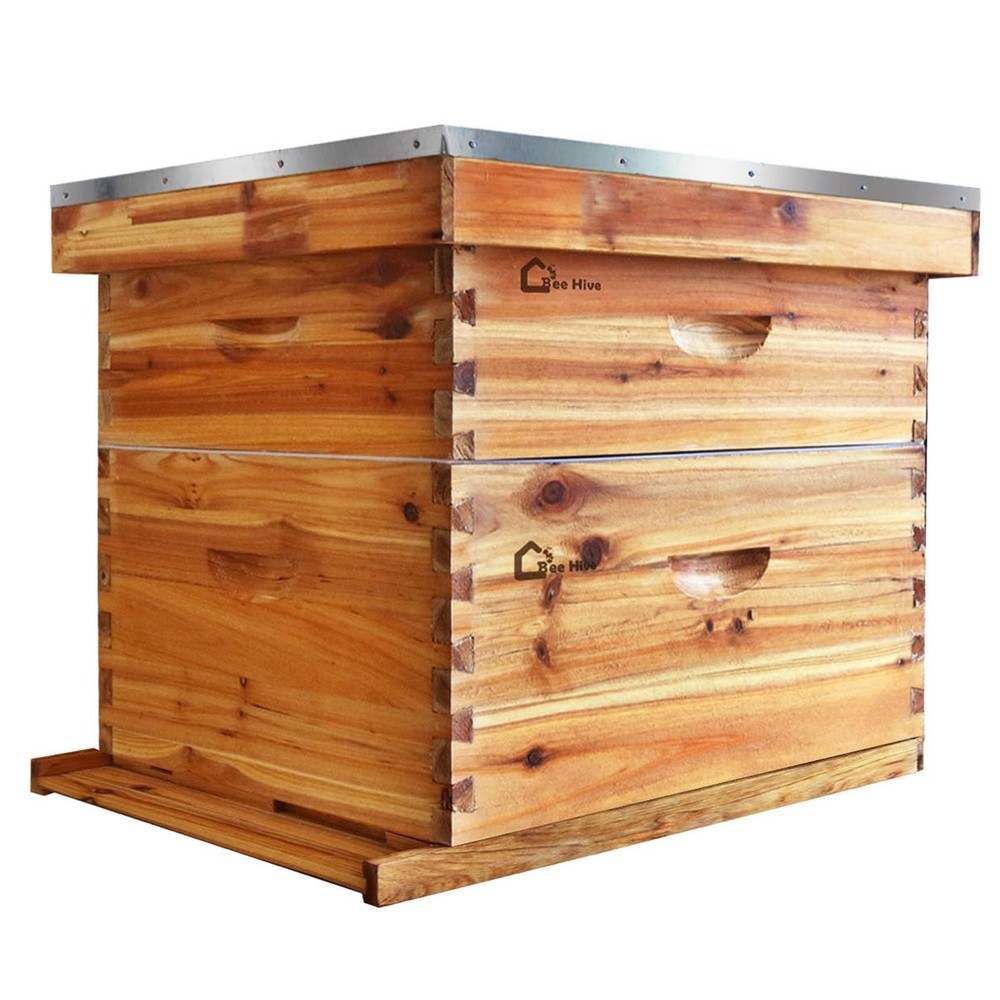 10 Frame Deep Brood Box, Langstroth Beehive Box Dipped in 100% Beeswax, Bee H…