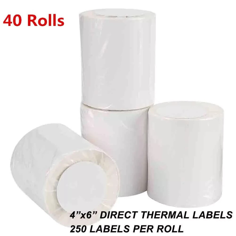 40 Rolls Direct Thermal Labels 4×6 250/Roll For Zebra 2844 Eltron ZP450