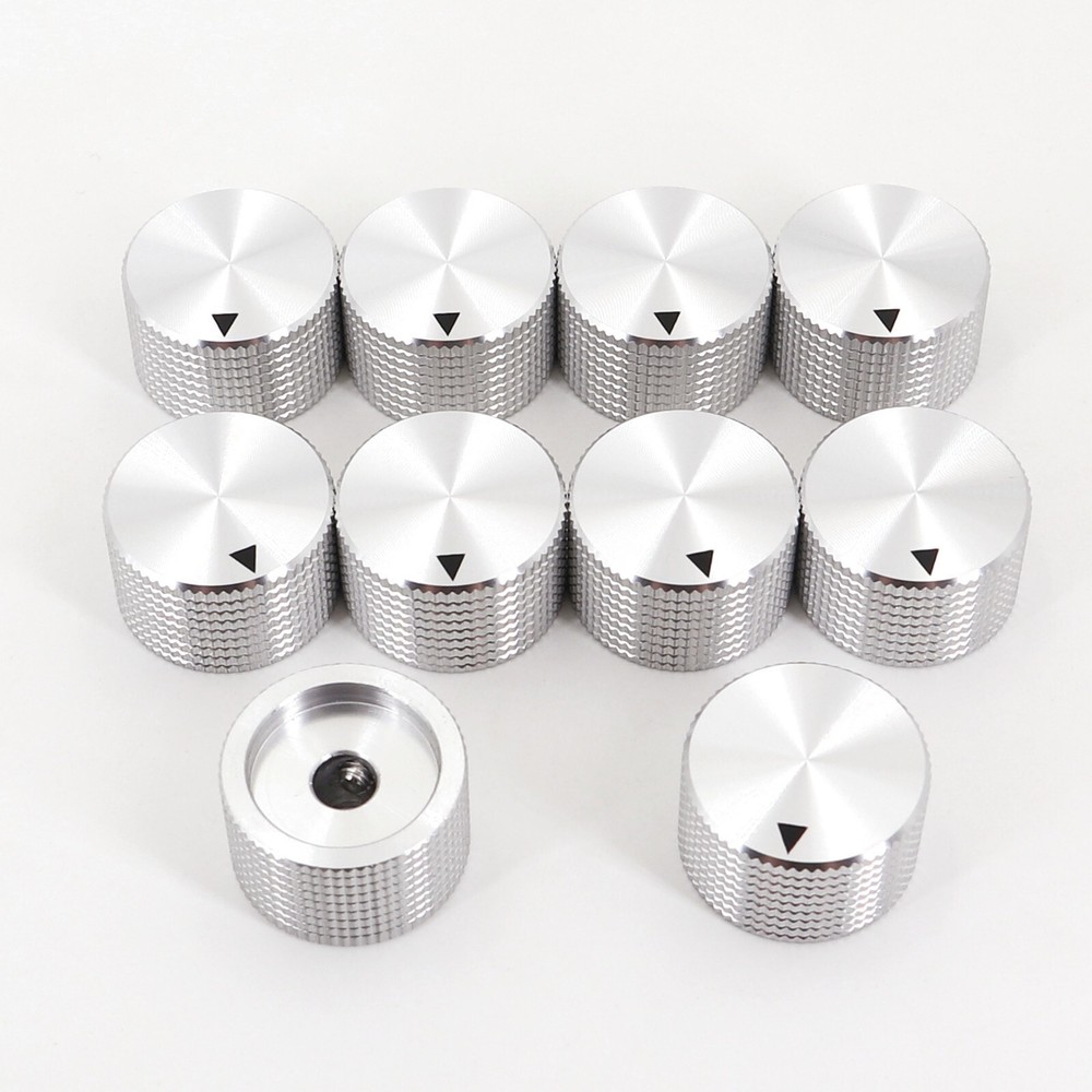 10Pcs Silver 6.4mm 1/4” Aluminum 25 x 15.5mm Amplifier Audio Volume Rotary Knob
