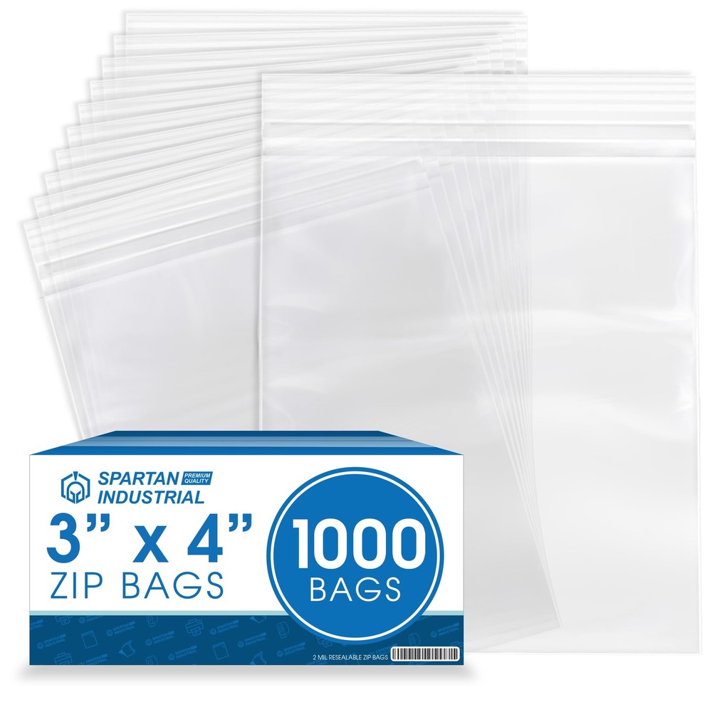3″ x 4″ Reclosable Zip Plastic Bags – 1000 Count – 2 Mil Clear
