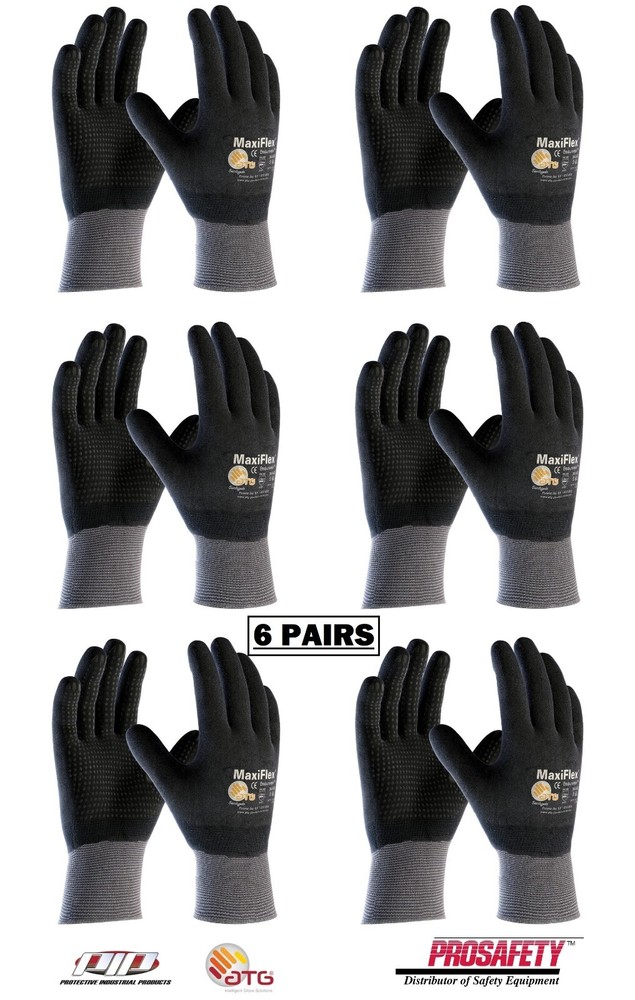PIP 34-846 ATG MaxiFlex Micro Foam Nitrile Grip WORK GLOVES Dotted Palms 6 PAIR