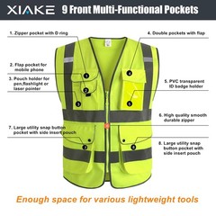 9 Pockets Class 2 High Visibility Reflective Safety Vest for Men Women,Meets …