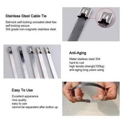 INDUSTRIAL GRADE 400lb (12MM) Stainless Steel Metal Zip Ties Heavy Duty Cable