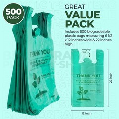 Bags 1/6 Large 22 x 6.5 x 12 Biodegradable T-Shirt Plastic Grocery Shopping Bags