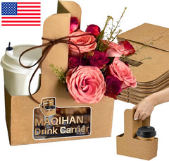 MAQIHAN 2 Cup Drink Carrier with Handle – 12Pcs Disposable Paper Cardboard Coffe