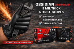 Obsidian Diamond Grip Black Nitrile Gloves 8 Mil, Diamond Texture Box of 100Pcs