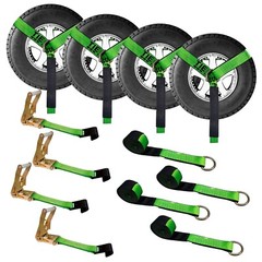 USA 4 Pack 2″ x10′ Side Mount Wheel Net Tie Down Ratchet w/Flat Hook Lasso Strap