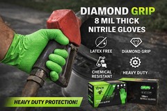 Venom Diamond Grip Green Nitrile Gloves 8 Mil, Diamond Texture, Box of 100Pcs