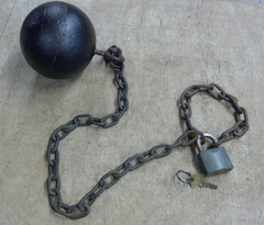 Cast iron ball chain and shackle lock & key 20 pounds stage prop, bachelor party