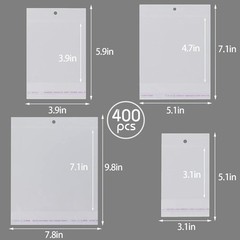 400Pcs Clear Plastic Self Sealing Bags with Hang Hole Resealable Large,