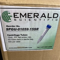 Emerald Scientific Centrifuge Tube 15 ml Total of 500 Tubes
