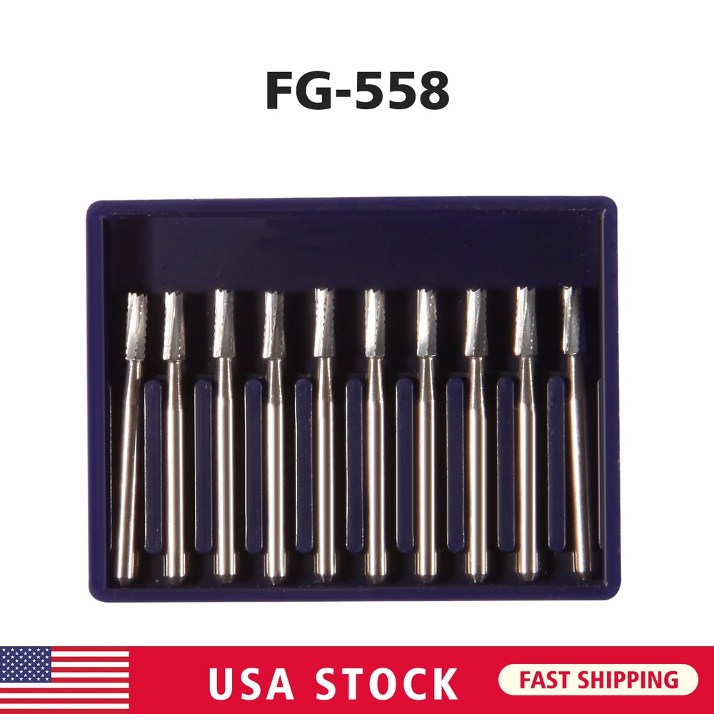 Dental Midwest FG #558 Straight Fissure Crosscut Carbide Burs 10-100Pk