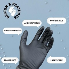 1000 Pieces, Finger-Textured Black Nitrile Powder-Free Gloves X-Small 5 MIL
