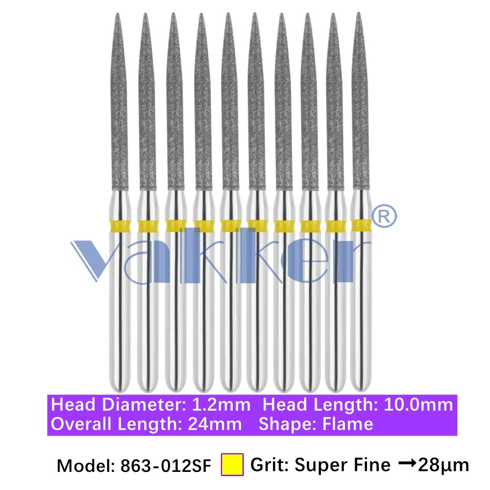 10/Pk Dental FG Diamond Burs Flame Shape 863-012SF Super Fine Grit FG High Speed