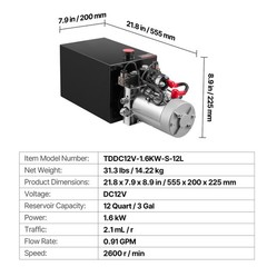 Uimoso 12 Quart Double Acting Hydraulic Pump Dump Trailer Power Unit DC 12V
