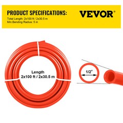 VEVOR 200ft 1/2 Oxygen Barrier PEX tubing 100ft RED and 100ft BLUE Pipe Pex-B