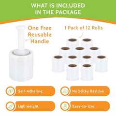 12 Rolls 5″ x 700 ft Clear Hand Wrap Stretch Shrink Film With Handle 120 Ga