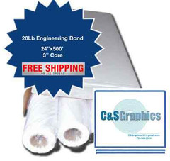 2 ROLLS 24″ x 500′ 20lb Bond Paper Wide Format Engineering Copier 3″ core