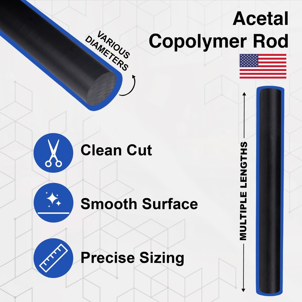 Duco Plus Acetal Copolymer Rod Black Wear-Resistant Machinable Multiple Lengths