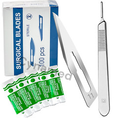 100 Sterile Surgical Blades with FREE Scalpel Knife Handle Medical Dental Tools