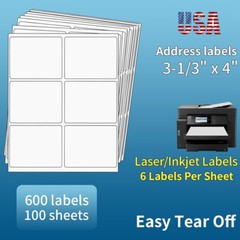 3 1/3″ x 4″ Address Shipping Labels Laser Ink Jet Self Adhesive 6 Per Sheet 6-UP