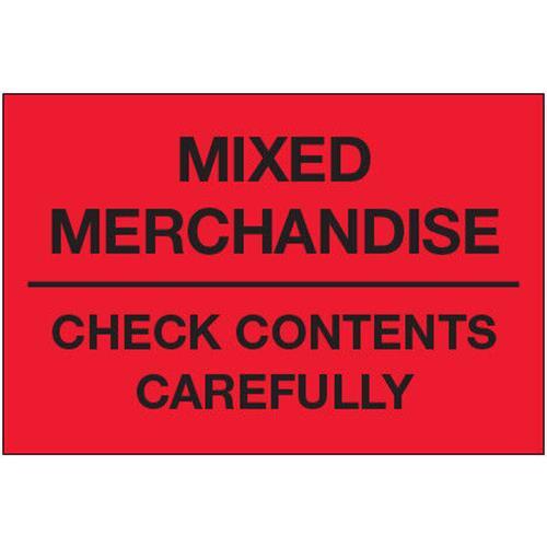 2 x 3″ “Mixed Merchandise – Check Contents Carefully” Labels, Red 500/Roll