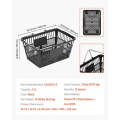 Uimoso Set of 12 Stackable Black PE Shopping Baskets with Handles for Groceries