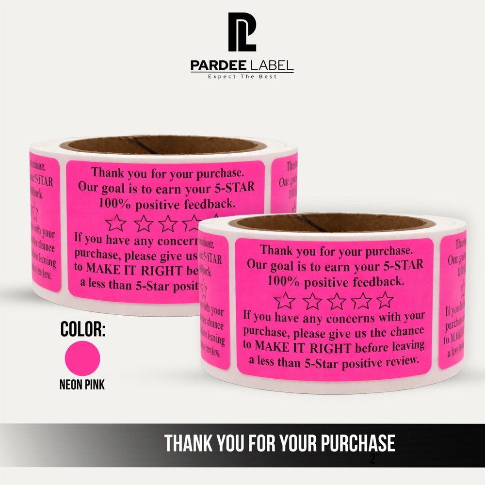 Thank You For Your Ebay Purchase Stickers Neon Pink 2×3 250 Labels Per Roll