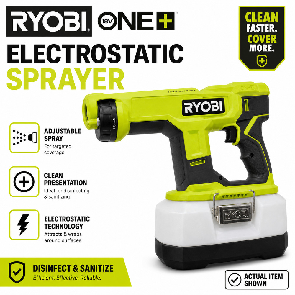 RYOBI 18V Cordless Handheld Electrostatic Disinfectant Sprayer Fogger Tool Only