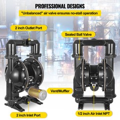 VEVOR Air-Operated Double Diaphragm Pump 2″ Inlet Outlet 140GPM Aluminum Alloy