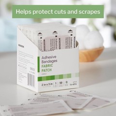McKesson Adhesive Bandages, Sterile, Fabric Patch, 2 X 3 Inch (50 Count), Tan