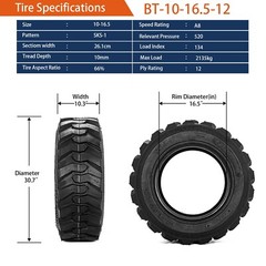 10×16.5 Skid Steer Tire 12PR Heavy Duty 10-16.5 Industrial Tire for Bobcat