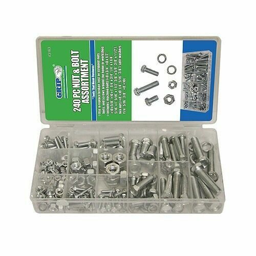 240pc GRIP TOOLS STANDARD SAE NUT & BOLT LOCK WASHER ASSORTMENT #43163