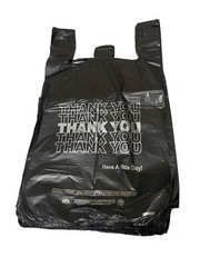 Bags 1/6 Large 21 x 6.5 x 11.5 THANK YOU Black T-Shirt Plastic Shopping Bags