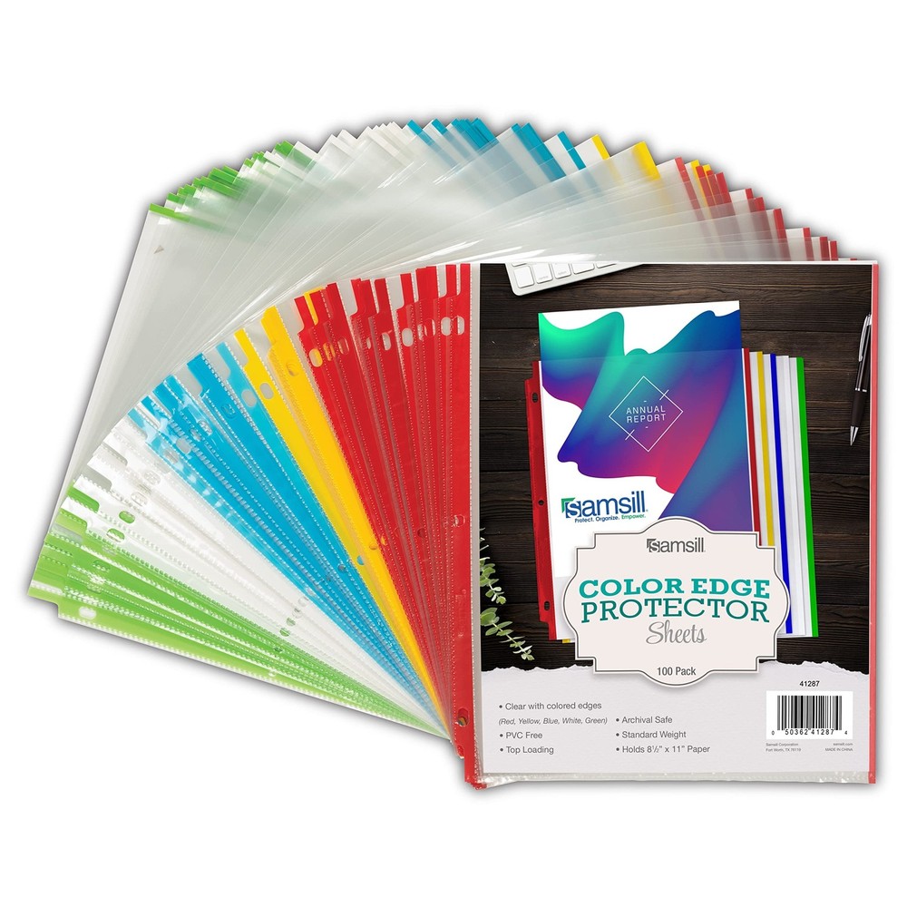 Color Edge Sheet Protectors 8.5 x 11 Inch Page Protectors 3 Ring Binder Standard