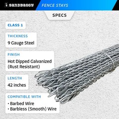 42 in. Wire Fence Stays – Class 1 Galvanized Steel – Barbed & Barbless Wire