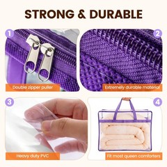 10 Pack Clear Clothes Storage Bags, Double Zipper Design 40L Underbed Moving …