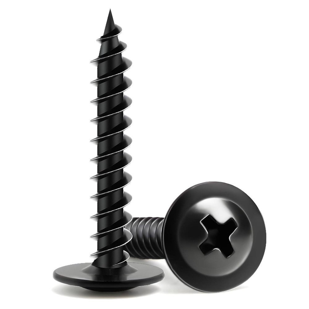 Wood Screws 1 Inch, 110 PCS Premium Phillips Truss Head Black Wood Screws, Self
