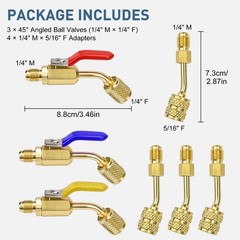 7Pcs AC Refrigerant Ball Valve Kit 1/4″ 5/16″ Adapter R410A R12 Mini Split HVAC