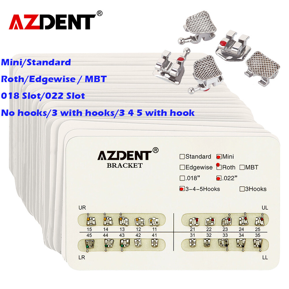 10kit Dental Ortho Metal AZDENT Bracket Braces Mini/Standard Roth/MBT Hook 3 4 5