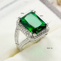 Vsoruln Emerald Halo 925 Sterling Silver Emerald Ring Cocktail Rings Square Cut