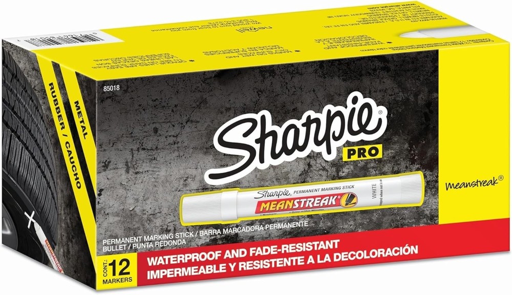 SHARPIE PRO Mean Streak Permanent Marking Stick Bullet Tip White Box of 12