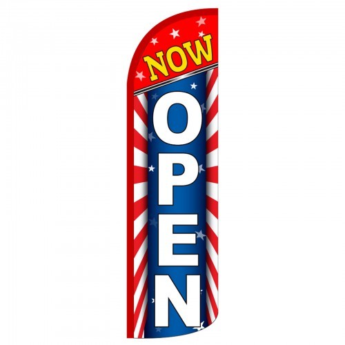 Now Open Swooper Flag Only Windless 3′ Wide Sign Banner Stars And Stripes