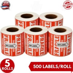2500 Fragile Stickers 2×3 Handle with Care Thank You 500 / Roll Warning Labels