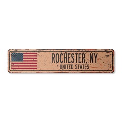 ROCHESTER NY UNITED STATES Vintage Street Sign American flag city country rustic