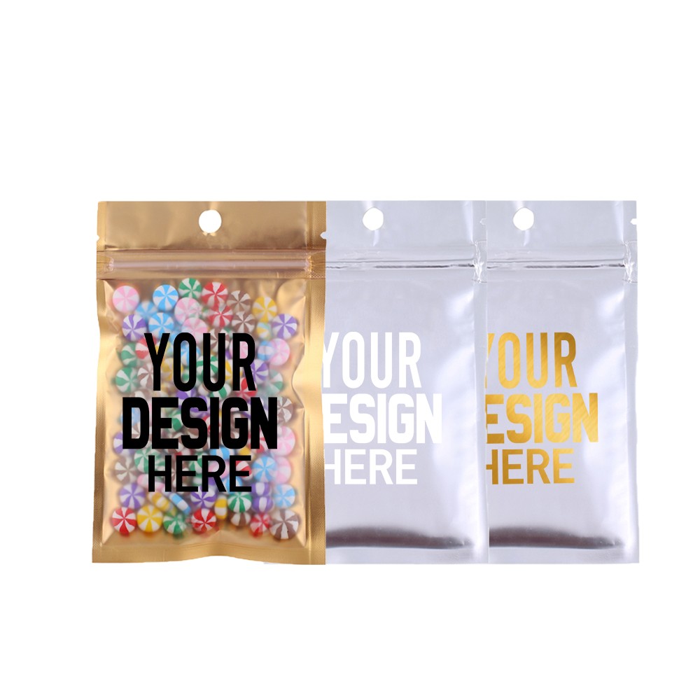 Clear Front Colorful Custom Zip Pouch with Round Hang Hole Multi-Use Foil Bag