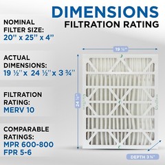 20x25x4 MERV 10 AC Air Filters. 6 PACK. Actual Size: 19-1/2 x 24-1/2 x 3-3/4