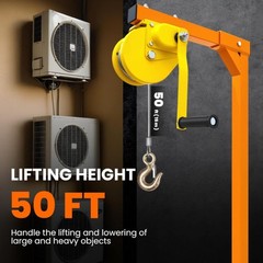 Air Conditioner Lifting Crane Tool 50FT HVAC Hoist Lift Bracket w/ 1500LB Winch