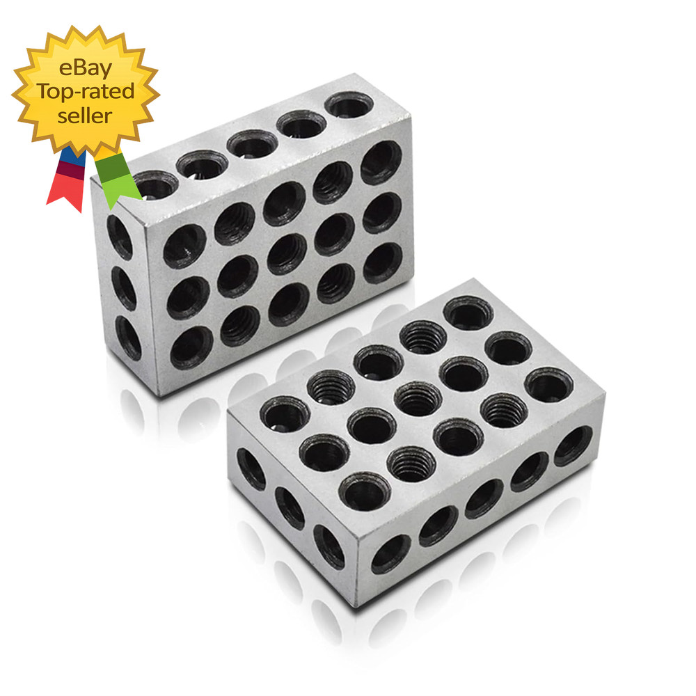 1 X 2 X 3 Inch Blocks Matched Pair Hardened Steel 23 Holes Accuracy