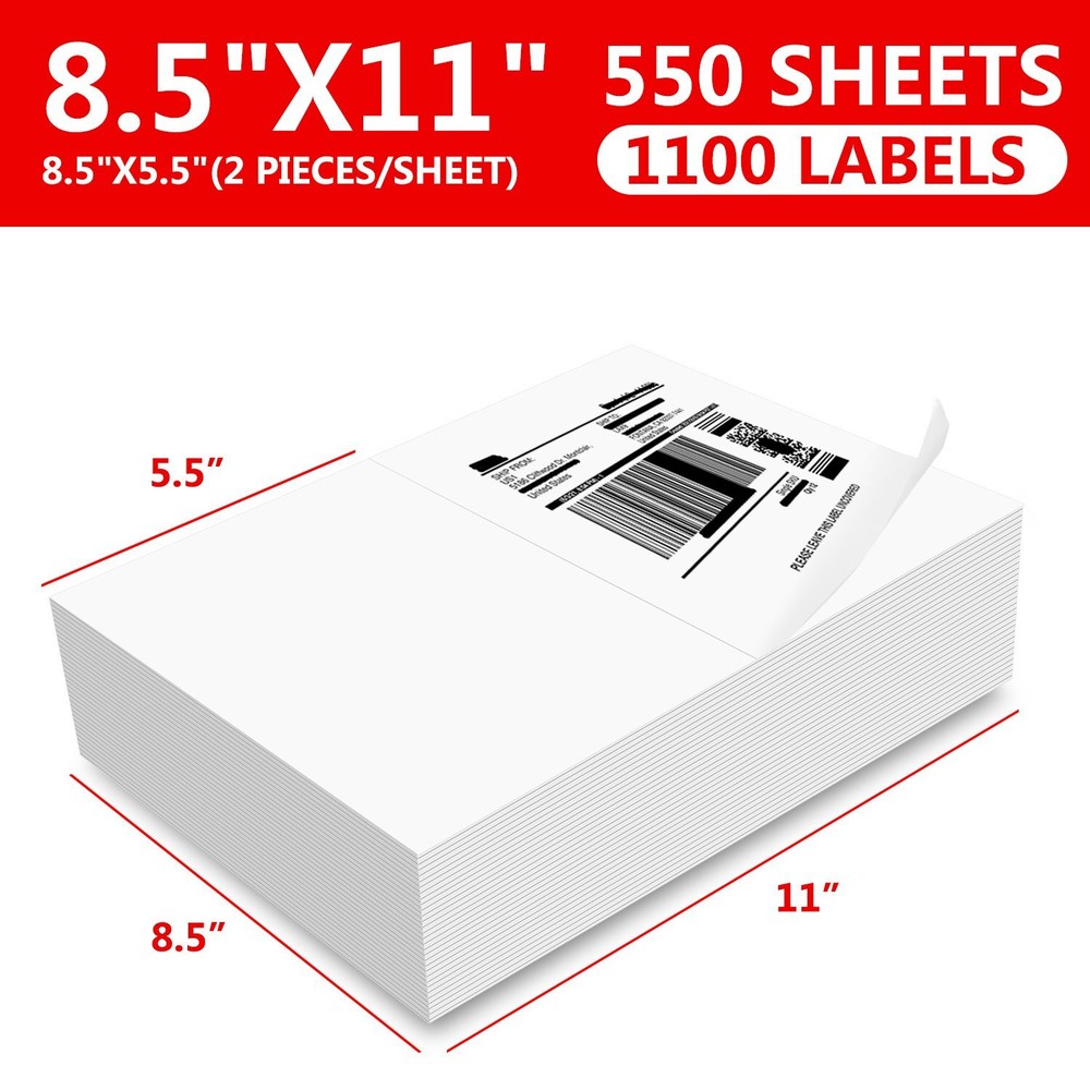 1000 Value 8.5″ X 5.5″ Half Sheet Self Adhesive Shipping Labels 2 Per Sheet